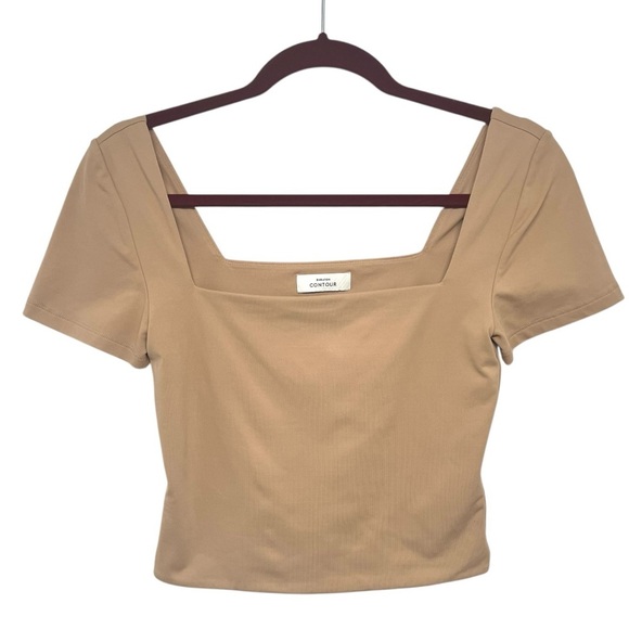 Babaton Contour Aritzia Nude Tan Stretch Short Sleeve Crop Top Women’s Medium - Picture 4 of 9